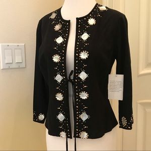 Nwt Studio  linen jacket with abilone shell trim